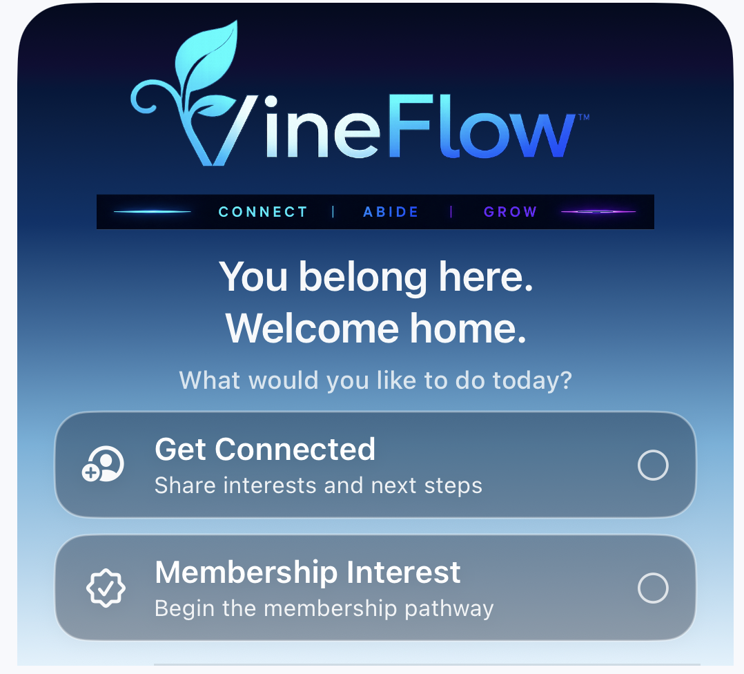 VineFlow Connect welcome screen